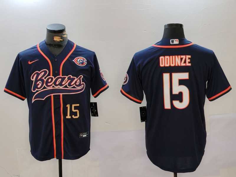 Men%27s Chicago Bears #15 Rome Odunze Navy Throwback With Patch Cool Base Stitched Baseball Jerseys